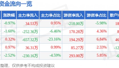 股票行情快报:大名城(600094)6月19日主力资金净买入34.53万元