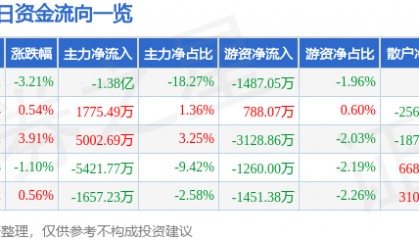 股票行情快报:利欧股份(002131)5月30日主力资金净卖出1.38亿元