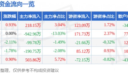 股票行情快报:大名城(600094)9月5日主力资金净买入218.15万元