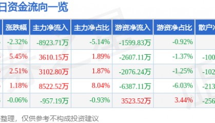 股票行情快报：中国软件（600536）7月21日主力资金净卖出8923.71万元