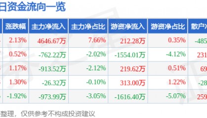 股票行情快报:康强电子(002119)8月20日主力资金净买入4646.67万元