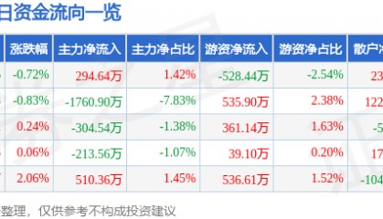 股票行情快报:康强电子(002119)7月31日主力资金净买入294.64万元