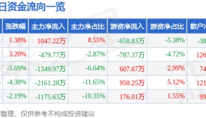 股票行情快报：金财互联（002530）3月25日主力资金净买入1047.22万元