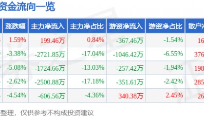 股票行情快报：新宏泰（603016）6月10日主力资金净买入199.46万元