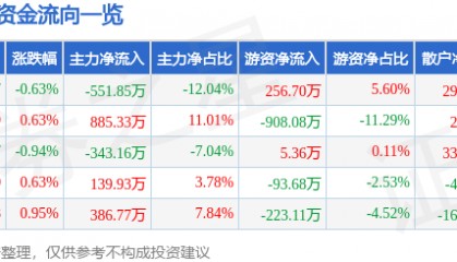 股票行情快报:大名城(600094)6月12日主力资金净卖出551.85万元