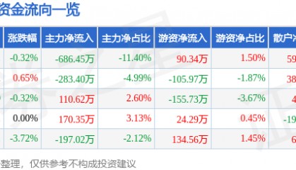 股票行情快报:大名城(600094)8月6日主力资金净卖出686.45万元
