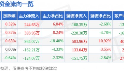 股票行情快报:大名城(600094)7月4日主力资金净买入244.65万元