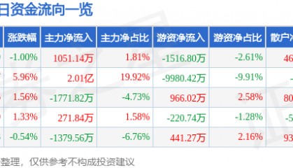 股票行情快报:康强电子(002119)9月25日主力资金净买入1051.14万元