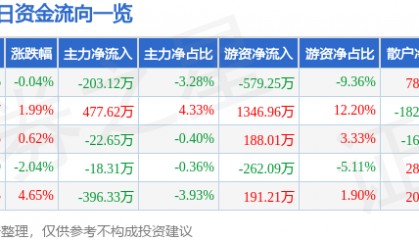股票行情快报：大千生态（603955）5月8日主力资金净卖出203.12万元