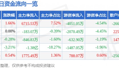 股票行情快报:利欧股份(002131)6月5日主力资金净买入6715.53万元