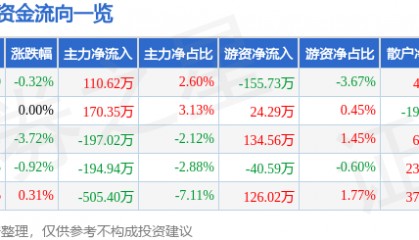 股票行情快报:大名城(600094)8月4日主力资金净买入110.62万元