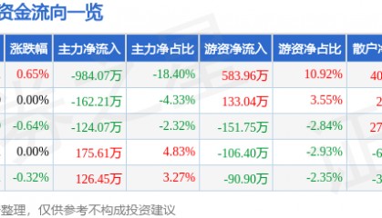 股票行情快报:大名城(600094)7月2日主力资金净卖出984.07万元