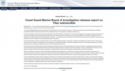 泰坦号潜水器事故最终报告：运营公司存多重致命过失