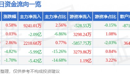 股票行情快报:张江高科(600895)8月19日主力资金净买入9241.01万元